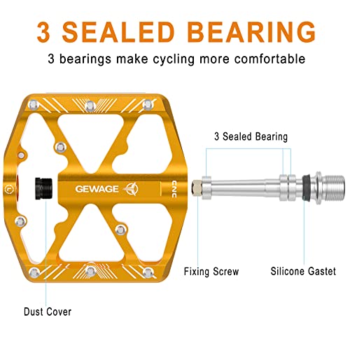Wide Platform MTB Pedals with Reflectors (Gold)