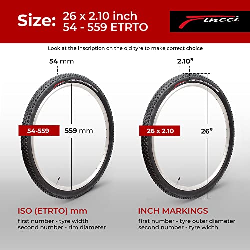 Fincci Bike Tire 26 x 2.10 Inch 54-559 ETRTO Foldable 60 TPI with Nylon Protection for XC Cross Country Mountain MTB Hybrid Bicycle
