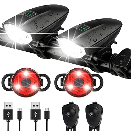 Bike Lights Set with Horn - Rechargeable & Waterproof