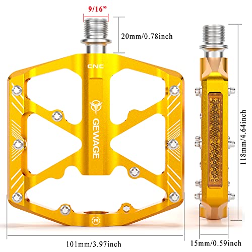 Wide Platform MTB Pedals with Reflectors (Gold)