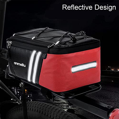 Bike Rack Bag Bike Bags for Bicycle Back Seat Rear Rack Panniers for Saddle Luggage Pouch Waterproof Reflective Storage Trunk Folding 7L Small Cargo Carrier Pack with Rain Cover Bike Accessories, Red