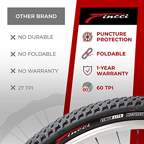 Fincci Bike Tire 26 x 2.10 Inch 54-559 ETRTO Foldable 60 TPI with Nylon Protection for XC Cross Country Mountain MTB Hybrid Bicycle