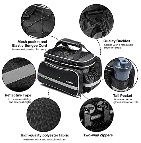 Homa Rear Seat Trunk Bag, Waterproof Multi Function Bicycle Panniers Bike Rear Bag Carrying Luggage Package Rack Panniers with Rainproof Cover (Black)