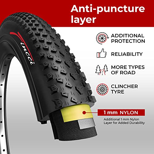 Fincci Bike Tire 26 x 2.10 Inch 54-559 ETRTO Foldable 60 TPI with Nylon Protection for XC Cross Country Mountain MTB Hybrid Bicycle