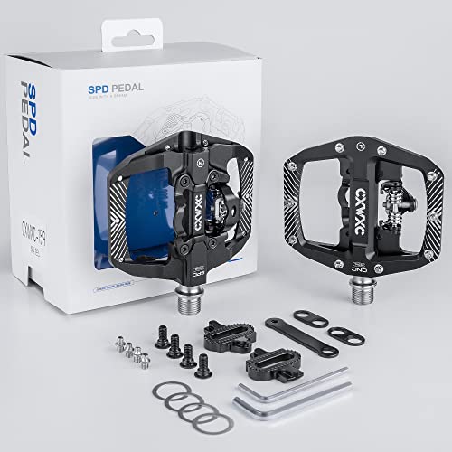 Mountain Bike Pedals Dual Function - Dual Sided Pedals Plat & SPD Clipless Pedal - 3 Sealed Bearings, 9/16” Bicycle Platform MTB Pedals (Black)