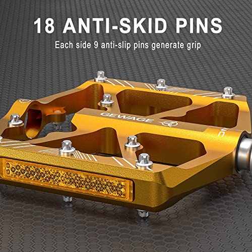 Wide Platform MTB Pedals with Reflectors (Gold)