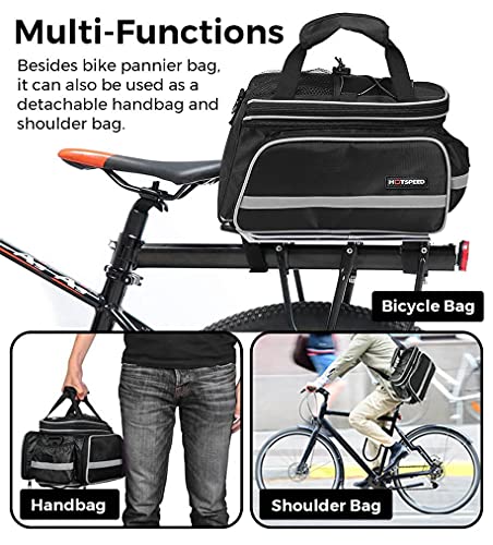 Homa Rear Seat Trunk Bag, Waterproof Multi Function Bicycle Panniers Bike Rear Bag Carrying Luggage Package Rack Panniers with Rainproof Cover (Black)