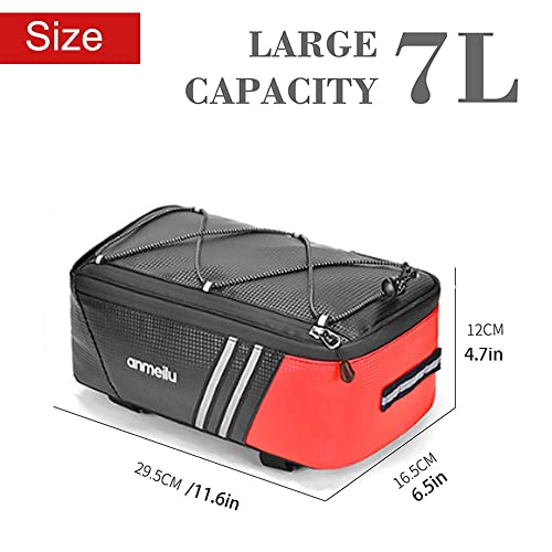 Bike Rack Bag Bike Bags for Bicycle Back Seat Rear Rack Panniers for Saddle Luggage Pouch Waterproof Reflective Storage Trunk Folding 7L Small Cargo Carrier Pack with Rain Cover Bike Accessories, Red