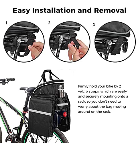 Homa Rear Seat Trunk Bag, Waterproof Multi Function Bicycle Panniers Bike Rear Bag Carrying Luggage Package Rack Panniers with Rainproof Cover (Black)