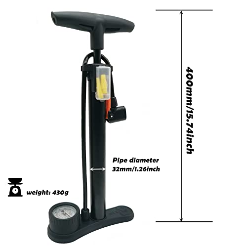 Inchant Bike Pressure Gauge Floor Pump, Air Bicycle Pump Inflator with High Pressure 140 PSI, Hand Air Pump for Bike Tire and Sports Ball, Fits Schrader and Presta Valves