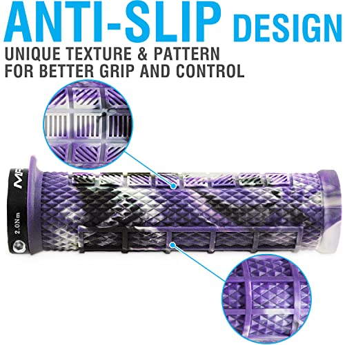 Marque Grapple Mountain Bike Handlebar Grips – Single Lock-On Ring MTB and BMX Bicycle Handle Bar with Non-Slip Grip (Purple Storm)