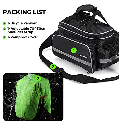 Homa Rear Seat Trunk Bag, Waterproof Multi Function Bicycle Panniers Bike Rear Bag Carrying Luggage Package Rack Panniers with Rainproof Cover (Black)