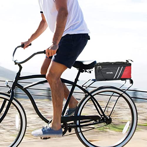 Bike Rack Bag Bike Bags for Bicycle Back Seat Rear Rack Panniers for Saddle Luggage Pouch Waterproof Reflective Storage Trunk Folding 7L Small Cargo Carrier Pack with Rain Cover Bike Accessories, Red