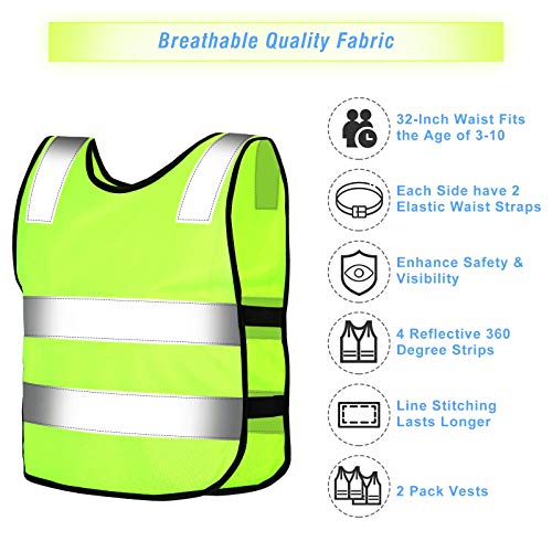 Geyoga Kids Reflective Vest Child Safety Visibility Vest for Cycling Skiing (2 Pieces)