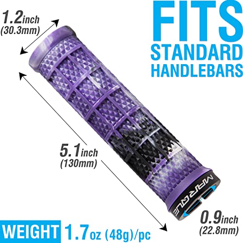 Marque Grapple Mountain Bike Handlebar Grips – Single Lock-On Ring MTB and BMX Bicycle Handle Bar with Non-Slip Grip (Purple Storm)