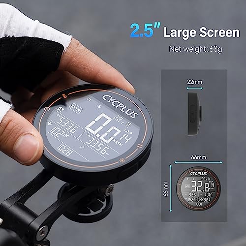 CYCPLUS GPS Bike Computer, Wireless Cycling Computer, ANT+ Bluetooth Bicycle Computer Mini Speedometer Odometer Waterproof MTB Tracker, Rechargeable with 2.5 Inch Screen for Bikers Outdoor Cycling