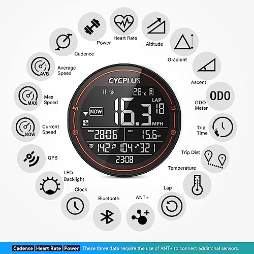 CYCPLUS GPS Bike Computer, Wireless Cycling Computer, ANT+ Bluetooth Bicycle Computer Mini Speedometer Odometer Waterproof MTB Tracker, Rechargeable with 2.5 Inch Screen for Bikers Outdoor Cycling