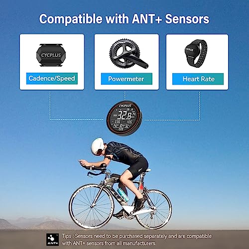 CYCPLUS GPS Bike Computer, Wireless Cycling Computer, ANT+ Bluetooth Bicycle Computer Mini Speedometer Odometer Waterproof MTB Tracker, Rechargeable with 2.5 Inch Screen for Bikers Outdoor Cycling
