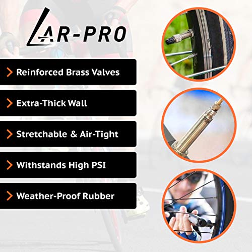 AR-PRO 28 700x32-47 Road Bike Replacement Inner Tubes Presta Valve 42mm for Road Bikes with Tire Size of 700c x 32 to 47 (6 Inner Tubes with 2 Tire Levers)