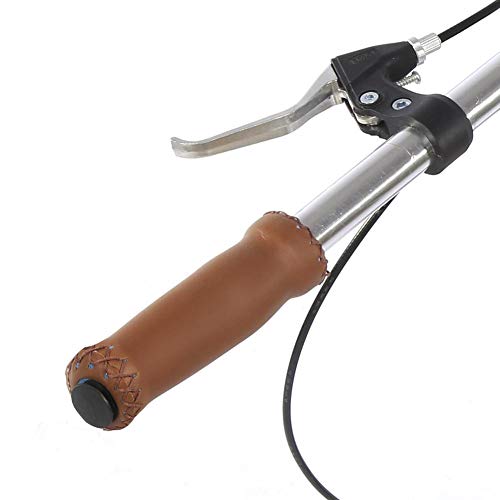 Bike Handlebar Grips, Retro Artificial Leather Bicycle Handlebar Grips Bike Handle Cover Grips (1 Pair)(Brown)