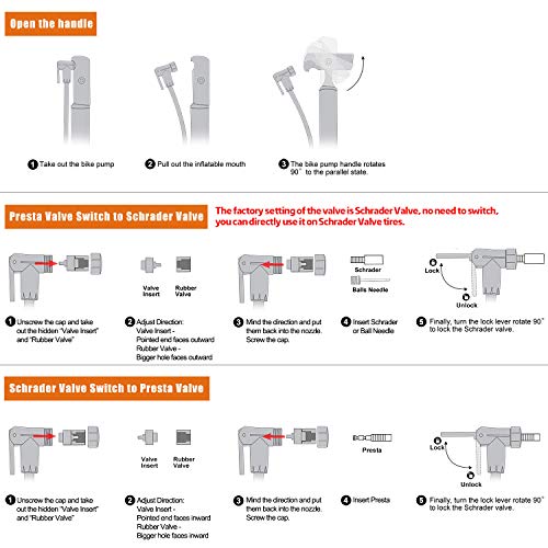 Portable Bike Pump, Presta/Schrader Compatible, Aluminum Alloy