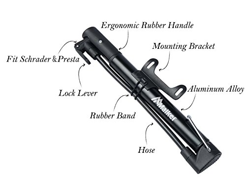 Portable Bike Pump, Presta/Schrader Compatible, Aluminum Alloy