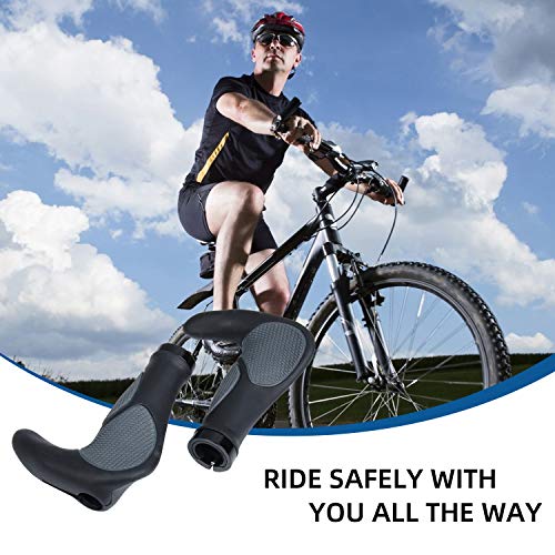 Yizhet 2Pcs Bicycle Handlebar Grips, Bike Ergonomic Handle End Grips Comfort Handle Bar Grips Lock for Mountain Bike BMX MTB Cycling TPR Rubber Bionic Gecko Palm Print Soft Non-Slip Grips with Horn