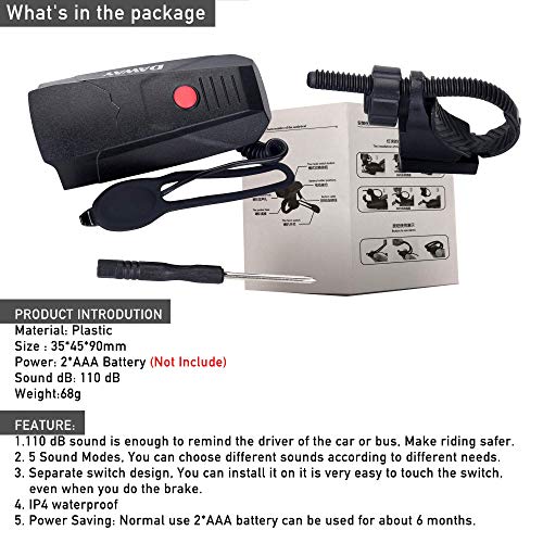 DAWAY Electric Bike Horn with 5 Modes - 110 DB