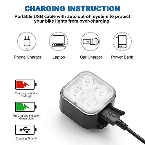 Akale Bike Lights Set, Rechargeable, Waterproof, 4 Modes