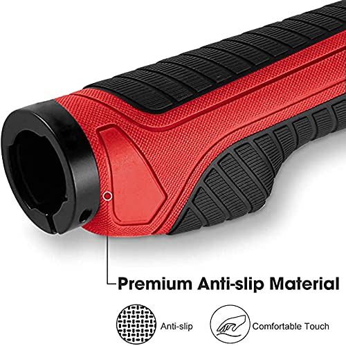 Rock BROS Mountain Bike Grips Handlebar Grip Bicycle Handlebar Grips Bike Handle Grips Double Aluminum Clamp Lock On Grips for MTB BMX Mountain Bike Handle Bar Ends Black Red