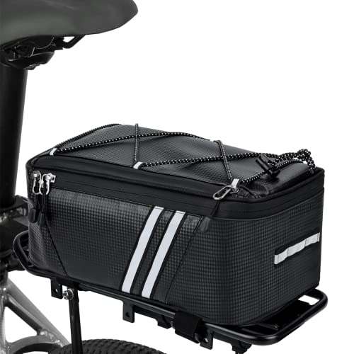 WOHEER Bike Reflective Trunk Bags Waterproof Rear Rack Bag for Bicycle, 7L Capacity Insulated Storage Pannier Bag Bike Cargo Bag With Reflective Strips for Outdoor Travel Camping Picnic Commuter