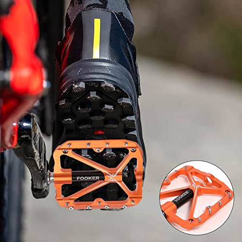 FOOKER Non-Slip Mountain Bike Pedals (Orange/Black)