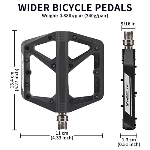 MTB Bike Pedals, Non-Slip Lightweight Nylon Composite Mountain Bike Pedals, Road Bike Pedals for BMX MTB 9/16" DU Bearing Bike Platform, Durable Bicycle Pedals with Cleats（1 Pair）