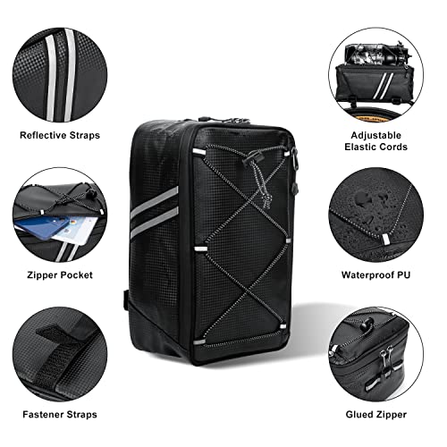 WOHEER Bike Reflective Trunk Bags Waterproof Rear Rack Bag for Bicycle, 7L Capacity Insulated Storage Pannier Bag Bike Cargo Bag With Reflective Strips for Outdoor Travel Camping Picnic Commuter