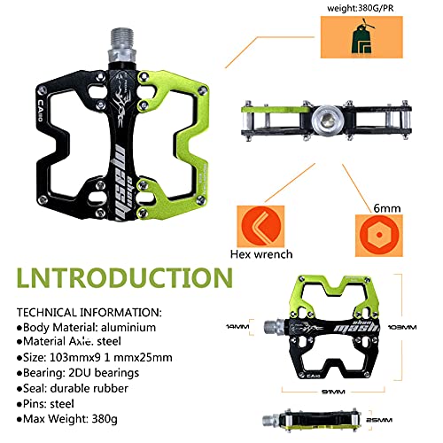 Ultra-Light MTB Bike Pedals - Black/Green