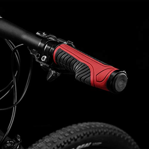 Rock BROS Mountain Bike Grips Handlebar Grip Bicycle Handlebar Grips Bike Handle Grips Double Aluminum Clamp Lock On Grips for MTB BMX Mountain Bike Handle Bar Ends Black Red