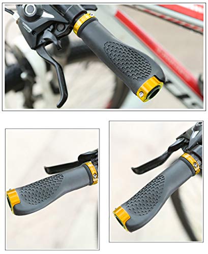 TOPCABIN Bike Grips,Ergonomic Design Bicycle Grips Widen Holding Rubber Bike Handlebar Grips with Aluminum LockGrips for Bike Mountain Road MTB (Aluminum Lock Plug+Grips (Gold 1 Pair))