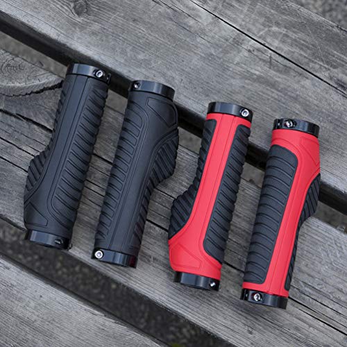 Rock BROS Mountain Bike Grips Handlebar Grip Bicycle Handlebar Grips Bike Handle Grips Double Aluminum Clamp Lock On Grips for MTB BMX Mountain Bike Handle Bar Ends Black Red