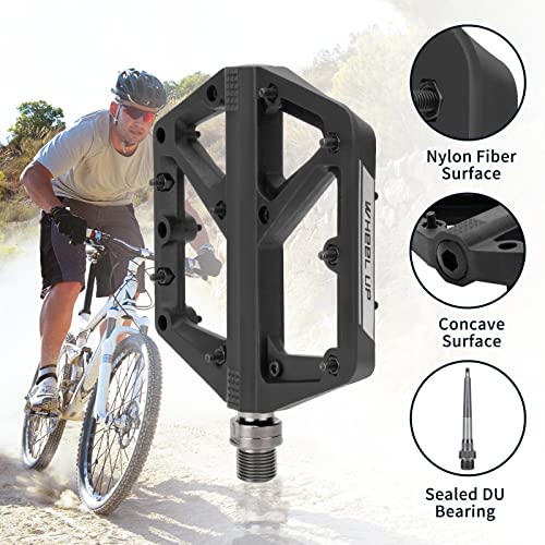 MTB Bike Pedals, Non-Slip Lightweight Nylon Composite Mountain Bike Pedals, Road Bike Pedals for BMX MTB 9/16" DU Bearing Bike Platform, Durable Bicycle Pedals with Cleats（1 Pair）