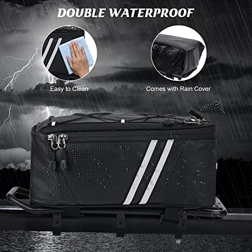 WOHEER Bike Reflective Trunk Bags Waterproof Rear Rack Bag for Bicycle, 7L Capacity Insulated Storage Pannier Bag Bike Cargo Bag With Reflective Strips for Outdoor Travel Camping Picnic Commuter