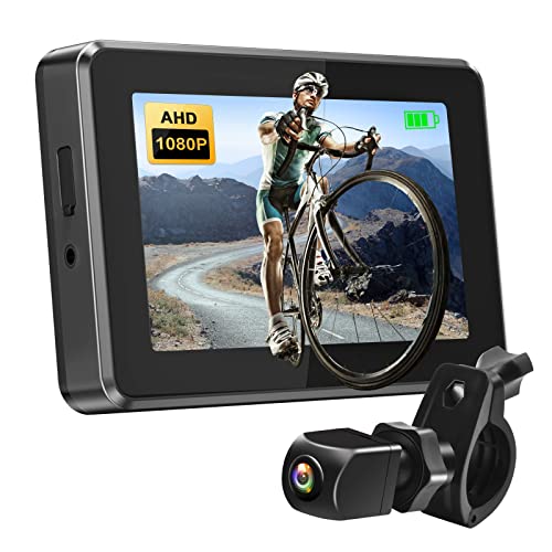PARKVISION Bike Mirror,1080P AHD Bicycle Rear View Camera with 4.3''Screen,360°Rotatable Bracket DIY Installation Bike Handlebar Mirror,Crystal Night Vision with 110°Appropriate Angle for Most Bikes