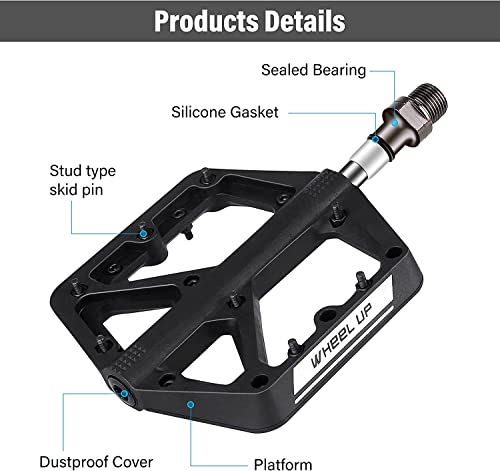 MTB Bike Pedals, Non-Slip Lightweight Nylon Composite Mountain Bike Pedals, Road Bike Pedals for BMX MTB 9/16" DU Bearing Bike Platform, Durable Bicycle Pedals with Cleats（1 Pair）