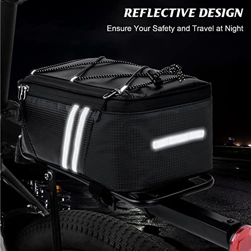 WOHEER Bike Reflective Trunk Bags Waterproof Rear Rack Bag for Bicycle, 7L Capacity Insulated Storage Pannier Bag Bike Cargo Bag With Reflective Strips for Outdoor Travel Camping Picnic Commuter