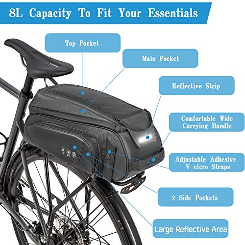 Waterproof 8L Bike Rack Rear Bag with Strap