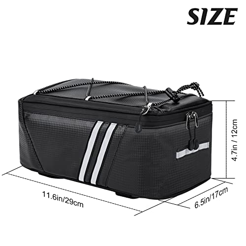 WOHEER Bike Reflective Trunk Bags Waterproof Rear Rack Bag for Bicycle, 7L Capacity Insulated Storage Pannier Bag Bike Cargo Bag With Reflective Strips for Outdoor Travel Camping Picnic Commuter
