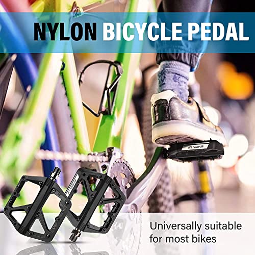 MTB Bike Pedals, Non-Slip Lightweight Nylon Composite Mountain Bike Pedals, Road Bike Pedals for BMX MTB 9/16" DU Bearing Bike Platform, Durable Bicycle Pedals with Cleats（1 Pair）