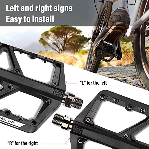 MTB Bike Pedals, Non-Slip Lightweight Nylon Composite Mountain Bike Pedals, Road Bike Pedals for BMX MTB 9/16" DU Bearing Bike Platform, Durable Bicycle Pedals with Cleats（1 Pair）