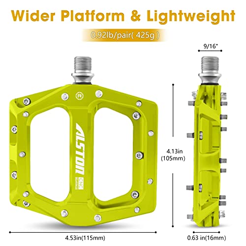Alston Bike Pedals Bicycle Pedals CNC Bike Platform Pedals 3 Bearings 9/16 Aluminum Alloy Bicycle Pedals Flat Pedals with Anti-Skid Nails for BMX Mountain Road Bike