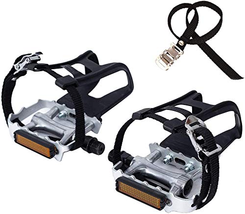 Bike Pedals with Clips and Straps - Silver