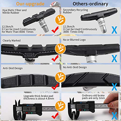 Bike Brakes Pads Set, Brakes Kit, Road Mountain Cycle Bicycle Rubber Universal V-Brake Blocks Shoes with Hex Nut Tools and Shims, No Noise No Skid, 70mm, Fits Most Bikes MTB City Folding Bike Pads